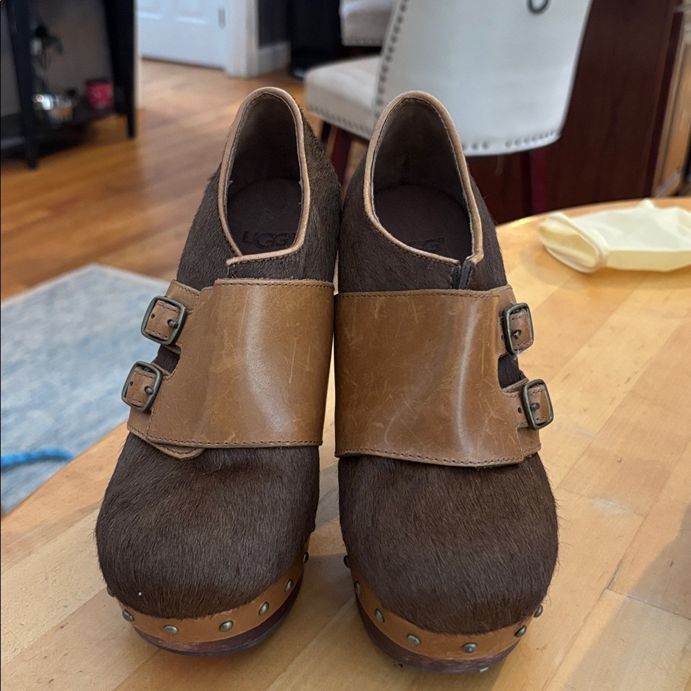 UGG Booties Illana Calf Hair Brown Platform Heels Buckle 1001614 - Size 6 sexy!!